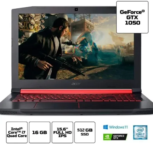 Notebook Gamer Acer Nitro 5 Core I7 Ram 16gb Ssd 512gb Gtx1050 4Gb Win11