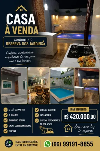Casa a venda no condomínio Reserva dos Jardins (Cabralzinho)