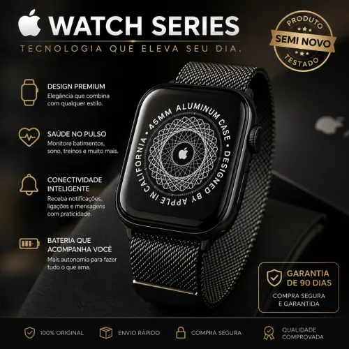 Vendo Apple Watch semi novo , único dono , série 7 , 45 mm, pulseira de metal cor preto.