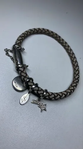 Pulseira Life Vivara de couro - cinza com berloques / pingentes - Wish