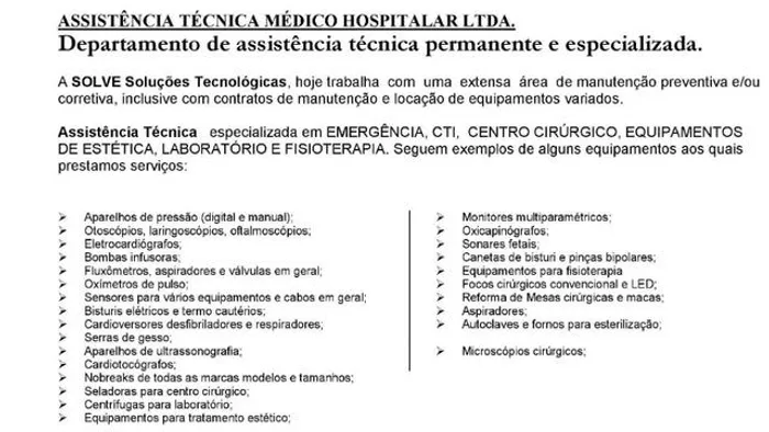 Manutenção de Equipamentos Médicos Hospitalares Também: FISIOTERAPIA, ESTÉTICA, PODOLOGIA