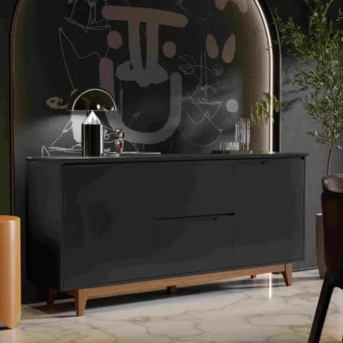 Buffet Flow 2 Portas 2 Gavetas Preto Frete Grátis - Até 12x