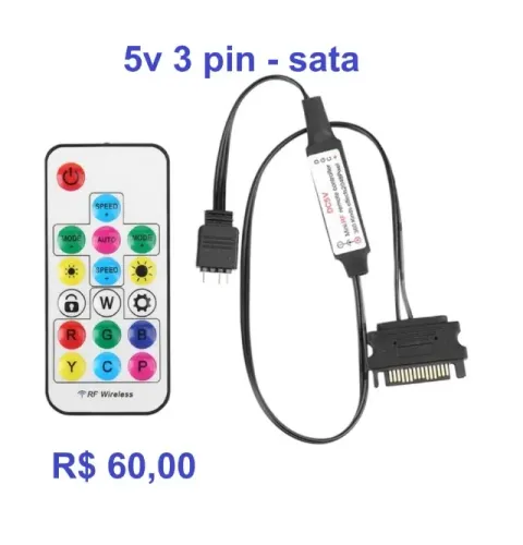 controladora led rgb 3 pinos para sata 5v 60,00