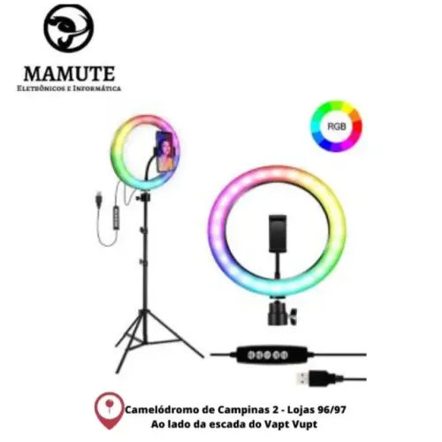 Ring Light Luz de Led RGB Colorido 10 Polegadas 26cm c/ Tripé Suporte Celular