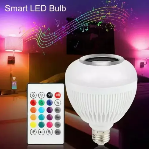 Lâmpada Led Bulbo RGB Caixa de Som com Controle Remoto E27