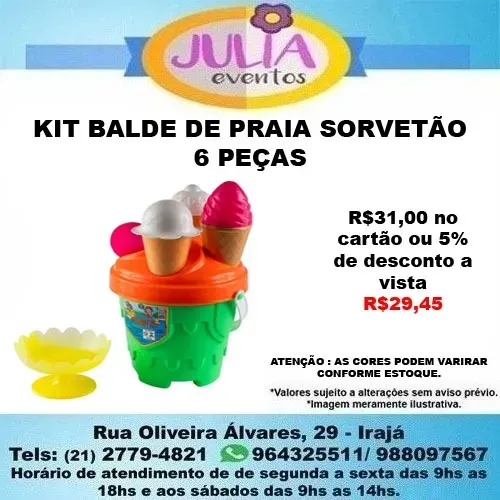 KIT Baldinho De Praia Para Criança Balde Sorvetão INFANTIL
