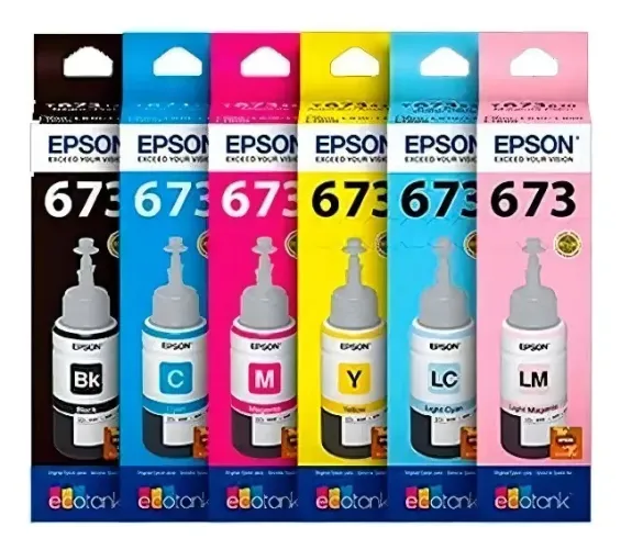 Tinta para impressora EPSON L800 ORIGINAL, com selo holográfico. Pack de 6 tintas.