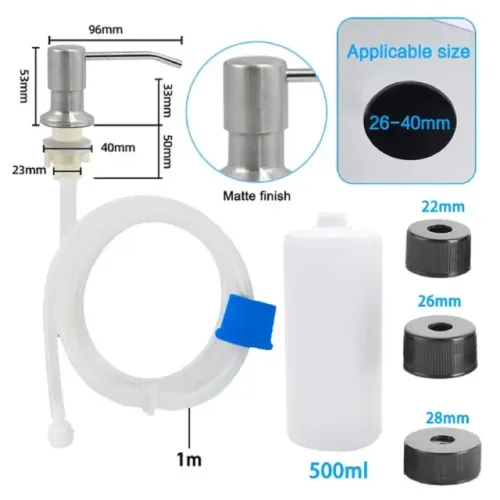 Dispenser Bomba de aço inoxidável 500ML Pia cozinha e Banheiro - COD 1196
