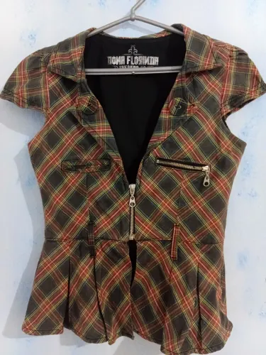 Blusa jeans quadriculada P/M