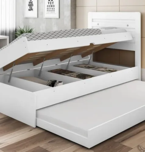 Cama solteiro com cama auxiliar e baú