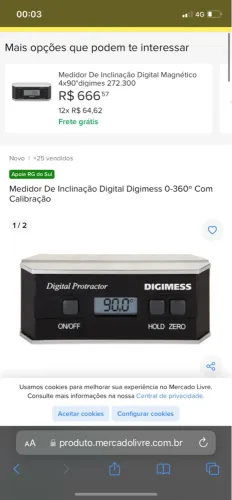 Medidor de Inclinação Digital Digimess 0-360°
