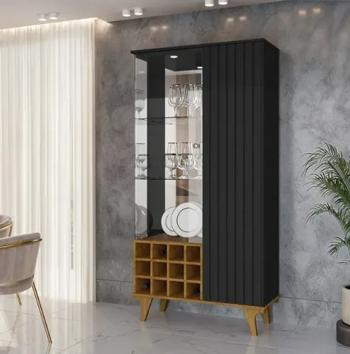 Cristaleira com Porta Ripada Adega Led Portas e Prateleiras em Vidro (PEGUE JÁ)!!