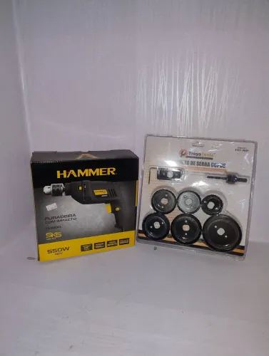 Furadeira de Impacto Hammer 550W + Jogo de Serras Copos