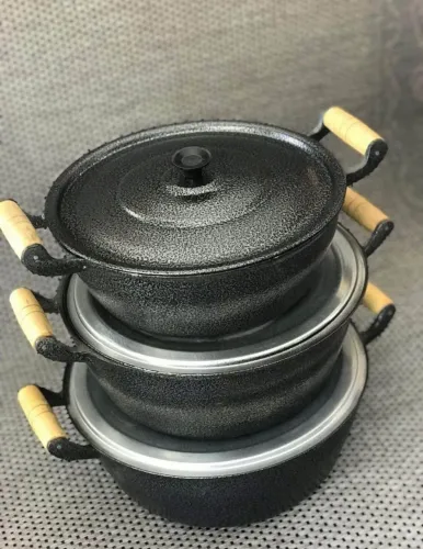Kit de 3 panela alumínio batido craquelada