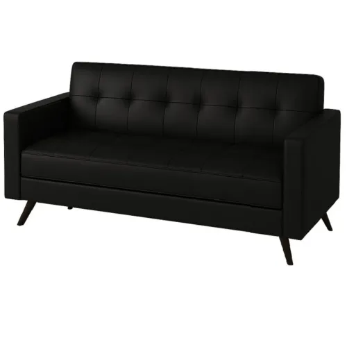 Sofá para Escritório Roma 03 Lugares - Corino - Cor Preto