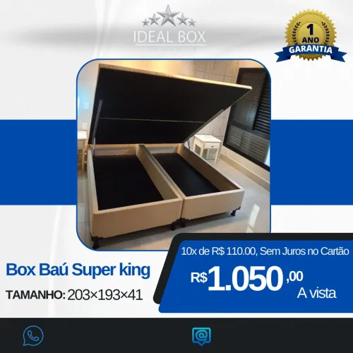 Box Baú Super King - 203x193x41 Super Reforçado na madeira  de eucalipto.