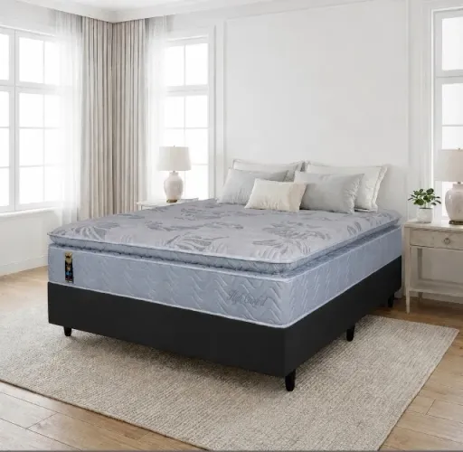 Conjunto Colchão Casal D28 HyperGel Molas Ensacadas + Base Box Corino Preto Konfortnello 1