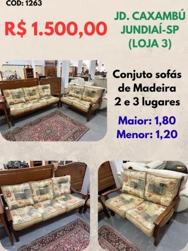 Conjunto de sofás de madeira 2 e 3 lugares