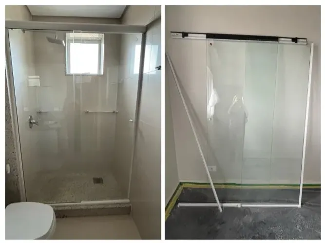 Box Blindex, portas de corer com perfil branco - não estão manchadas 1,25 x 1,90