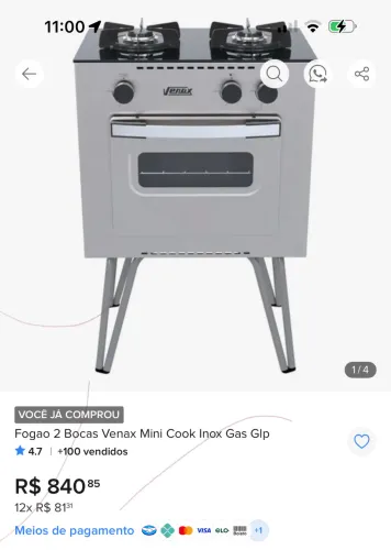 Fogão Venax inox novo