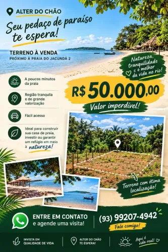Terreno a venda em Alter do chão, casa de praia ou investimento, na praia do jacunda 2