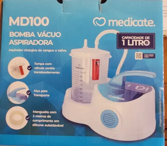 BOMBA À VÁCUO ASPIRADORA, MEDICATE, COM MATERIAL PARA USO USADA 1 VEZ