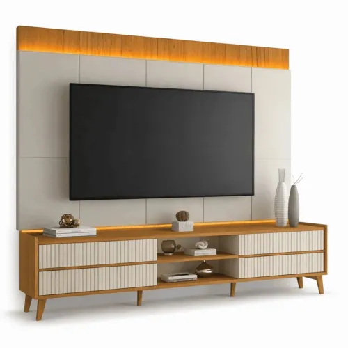 Rack Larg. 2.18m + Painel Magnífico 220 Nature/Off C/LED para TV até 85" rf6
