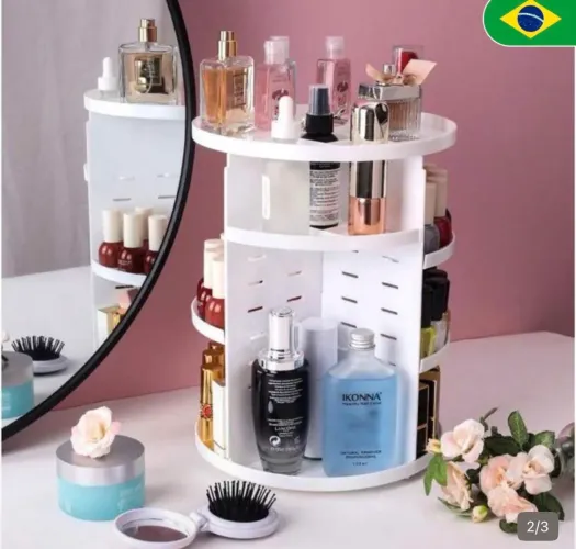 Organizador Giratório Porta Maquiagem, Cosméticos, 360 graus Cor Branca