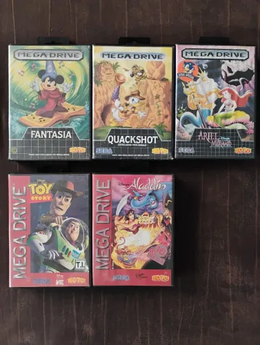 Lote Jogos Mega Drive - Fantasia, Quackshot, Ariel, Aladdin e Toy Story 