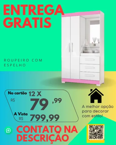 Guarda Roupa Com Espelho Entrega Rápida Grátis para Salvador Paga ao Receber