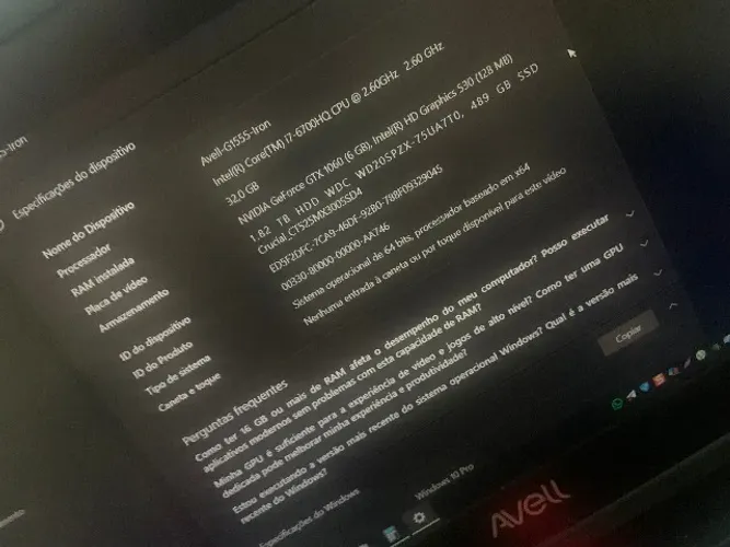 NOTEBOOK GAMER AVELL G-1555 IRON