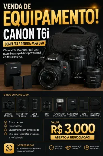 CAMERA FOTOGRÁFICA CANON T6I SEMI NOVA EM ÓTIMO ESTADO