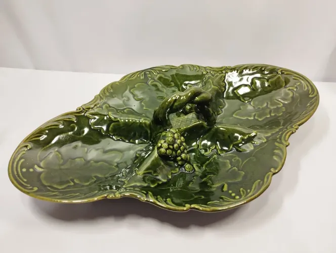 Travessa Centro de mesa vintage majólica esmalte verde brilhante