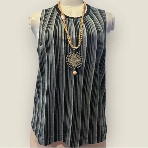 BLUSA FEM PRETA LISTRADA SEM MANGAS