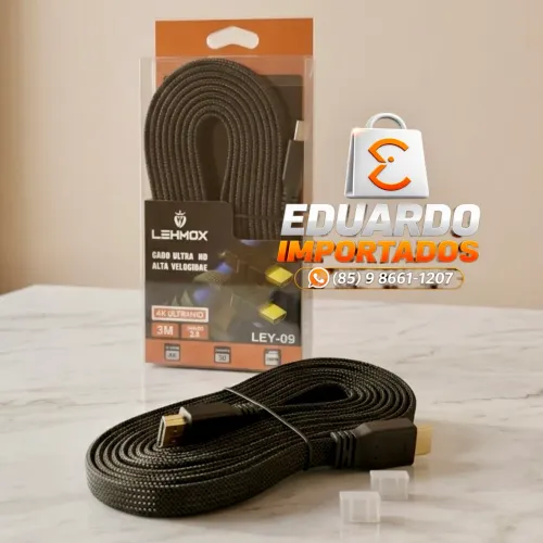 Cabo HDMI 4K Ultra HD 3 Metros Lehmox Revestido em Nylon