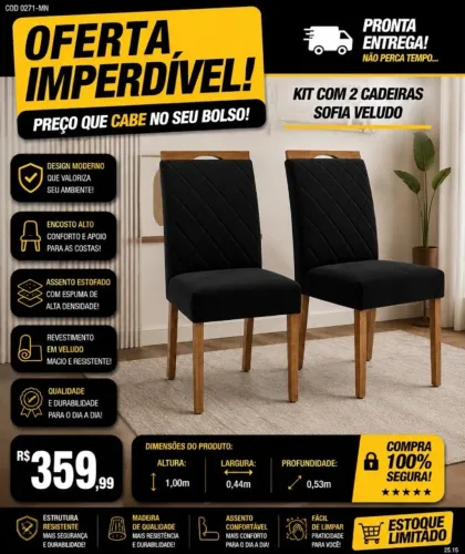 Kit c/2 cadeiras em veludo (Pague na entrega)