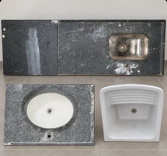 Pia granito 1,85m + pia banheiro granito + tanque de roupa ls - 3 peças sem uso