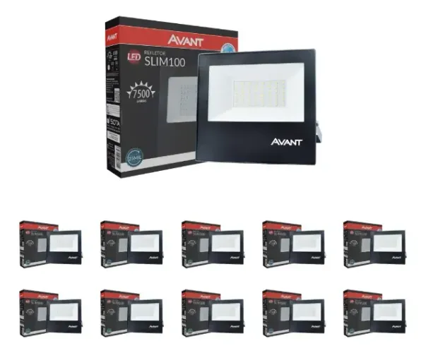 Kit 10 Refletor Avant Super Led 100w Holofote Bivolt 6500k