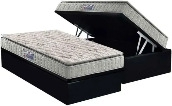 Cama Solteiro Completa Box com Colchão Firme + Baú Black