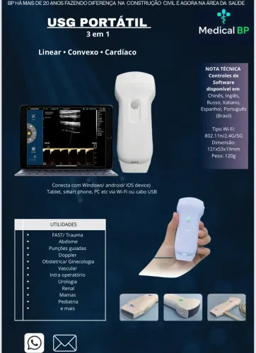 USG PORTÁTIL 3 em 1 Medical BP Linear ? Convexo ? Cardíaco