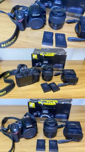 Câmera DSLR Nikon D3200 + Lente 18-55mm + Extras (Caixa Original e 2 Baterias)