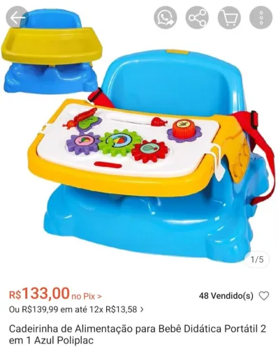 Cadeirinha de alimentação para bebê poliplac