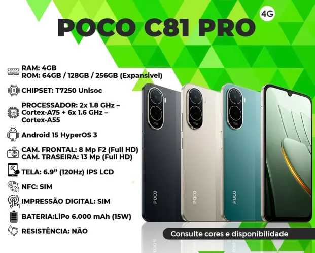 Celular Poco c81 Pro 4G NFC 04/128 Novo Lançamento