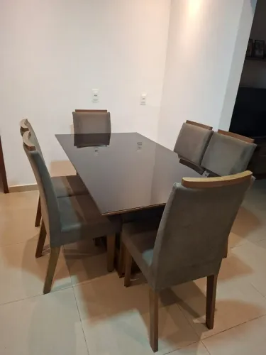 Mesa tampo de vidro com 6 cadeiras tamanho 160x90
