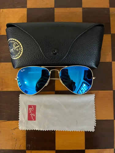 Óculos Ray-Ban Aviador Original - Lente Espelhada Azul + Estojo
