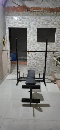 Estação de Supino Completa MegaGym + Banco Regulável + Barra 