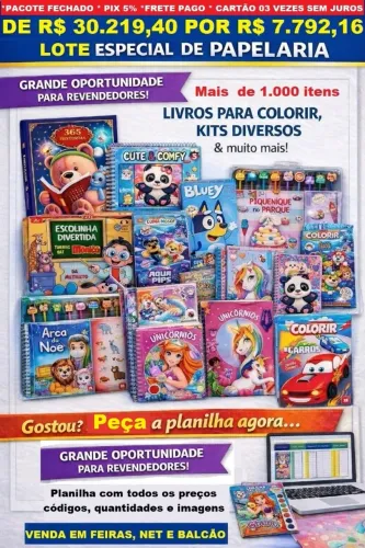 ESTOQUE DE PAPELARIA INFANTIL + 1.000 ITENS PARA REVENDA DE R$ 30.219,40 POR R$ 7.792,16