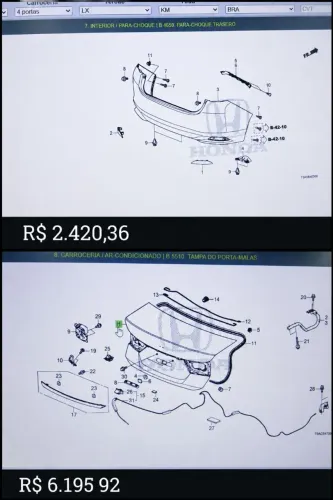 Para-choque traseiro e tampa do porta-malas Honda City 2016