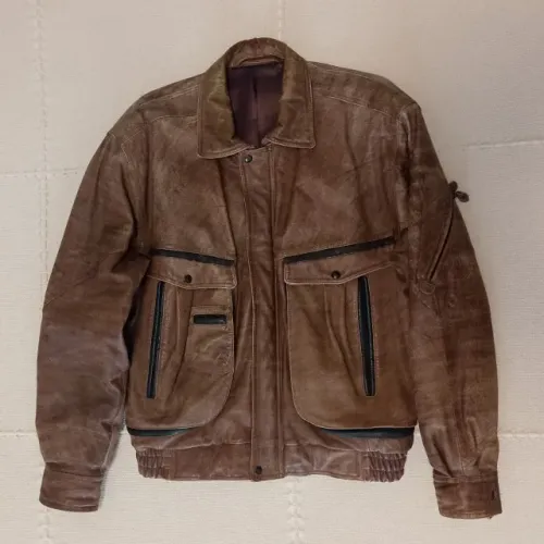 Jaqueta de couro legítimo vintage masculina
