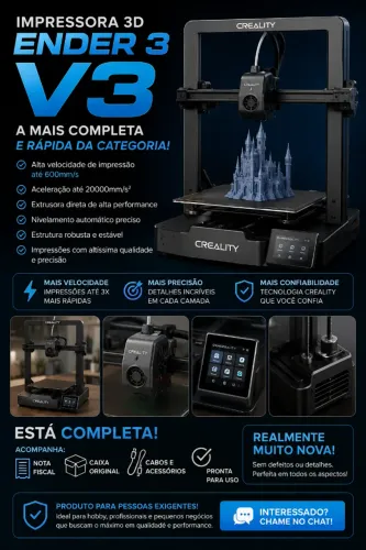 IMPRESSORA 3D CREALITY ENDER-3 V3 - SUPER NOVA E COMPLETA!
